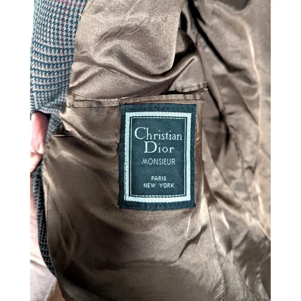 Vintage Christian Dior Monsieur Jacket 42L Wool Silk Blazer Sportscoat Tweed